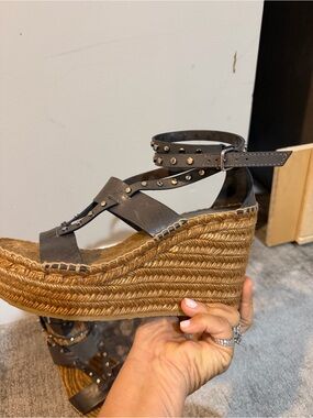 Jimmy Choo Brown Studded Espadrille Danica Wedge Sandals